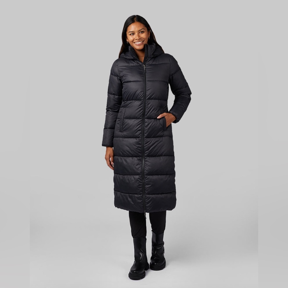 32 degrees long black puffer jacket